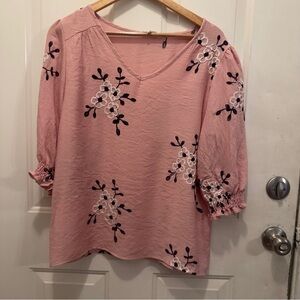 Kindred Pink Floral Embroidered Blouse